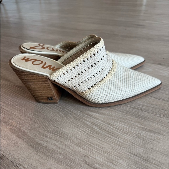 Sam Edelman Lillianna Slip-On Heel Mules Ivory Pointed Toe Size 8 - Picture 2 of 5